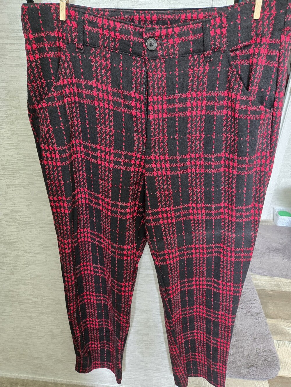 Red and Black Plaid Womenss Dress Pants